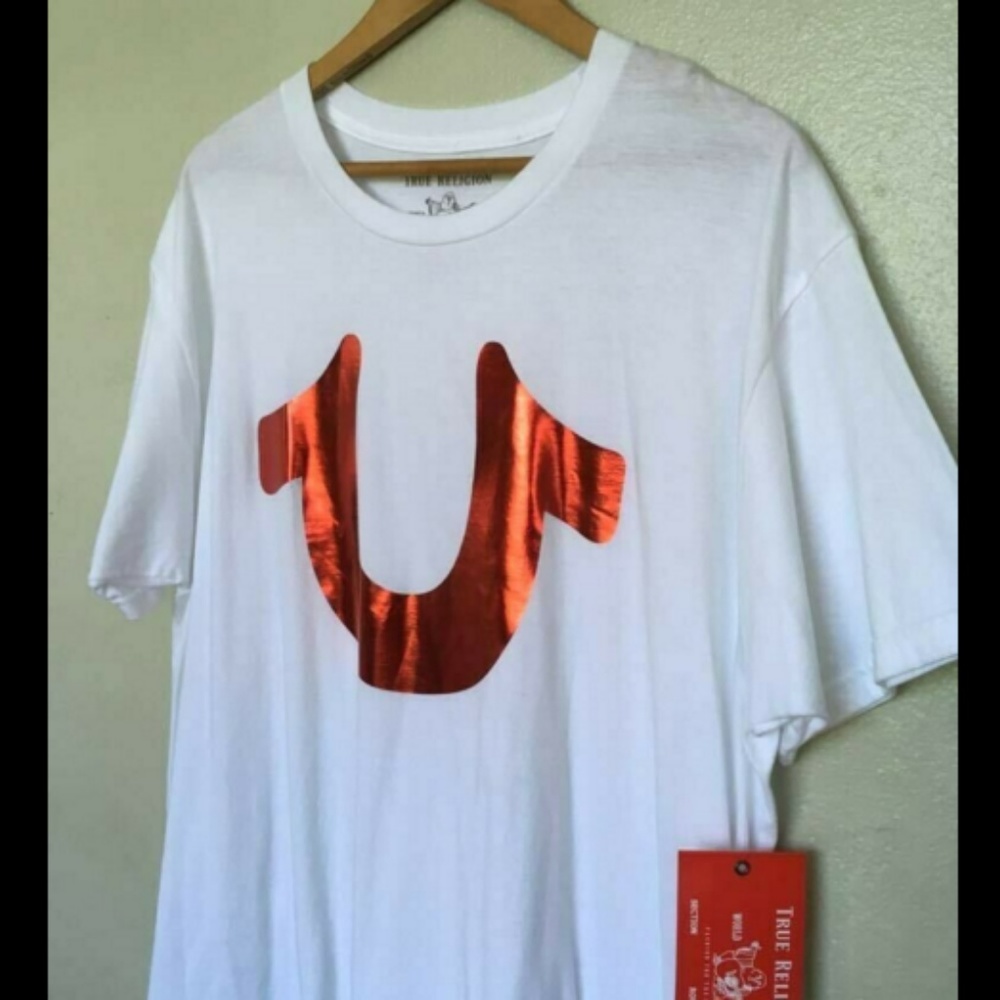 True Religion Red Horseshoe White T Shirt Sz XL/TG